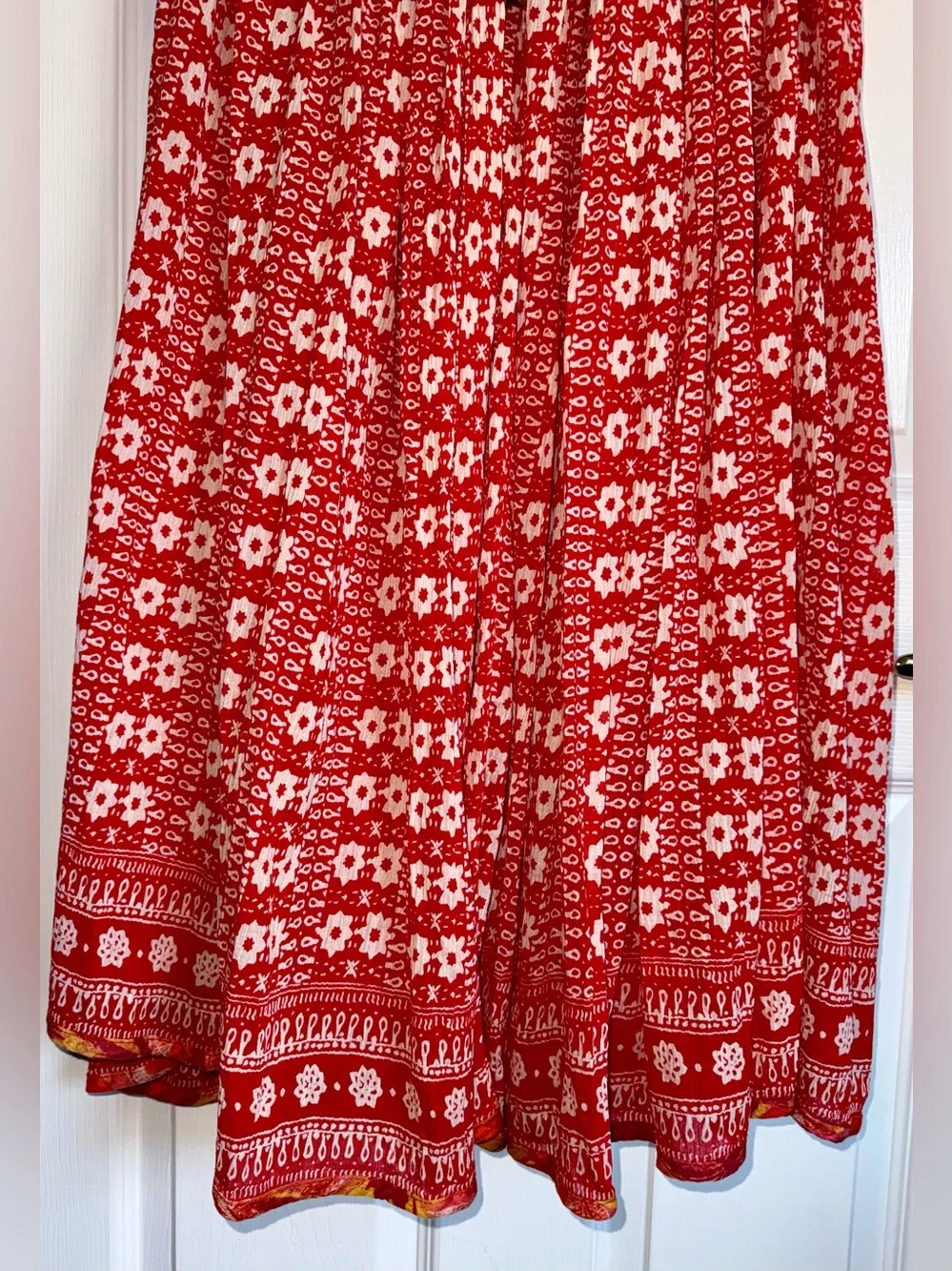 FREE PEOPLE Red White Beaded Embroidered Mirror Strappy Good Vibes Midi Maxi L